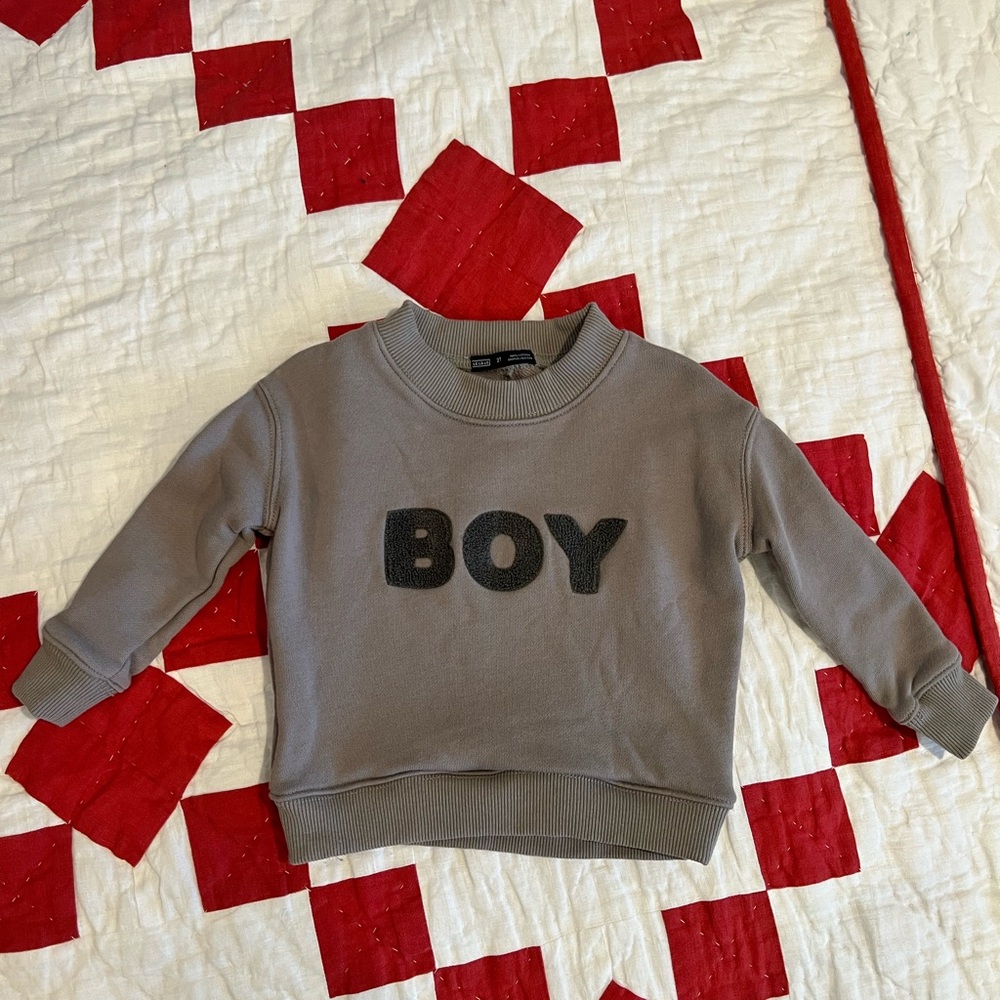 LeLaLo Taupe Grey Kids Sweatshirt with BOY Lettering
